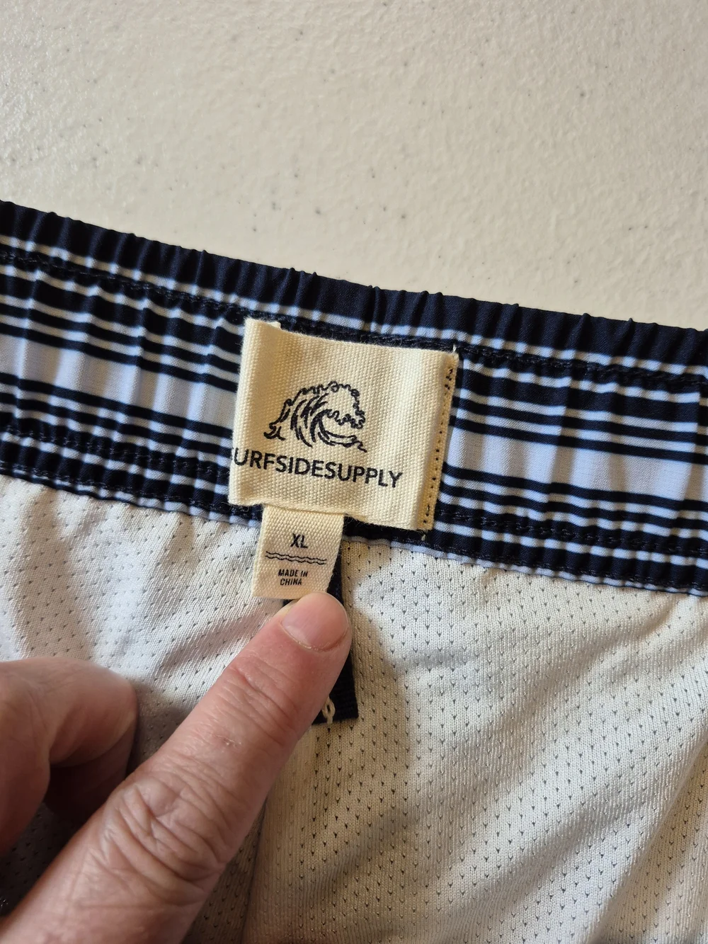 Surfside Supply Navy and White Striped Swim Trunks